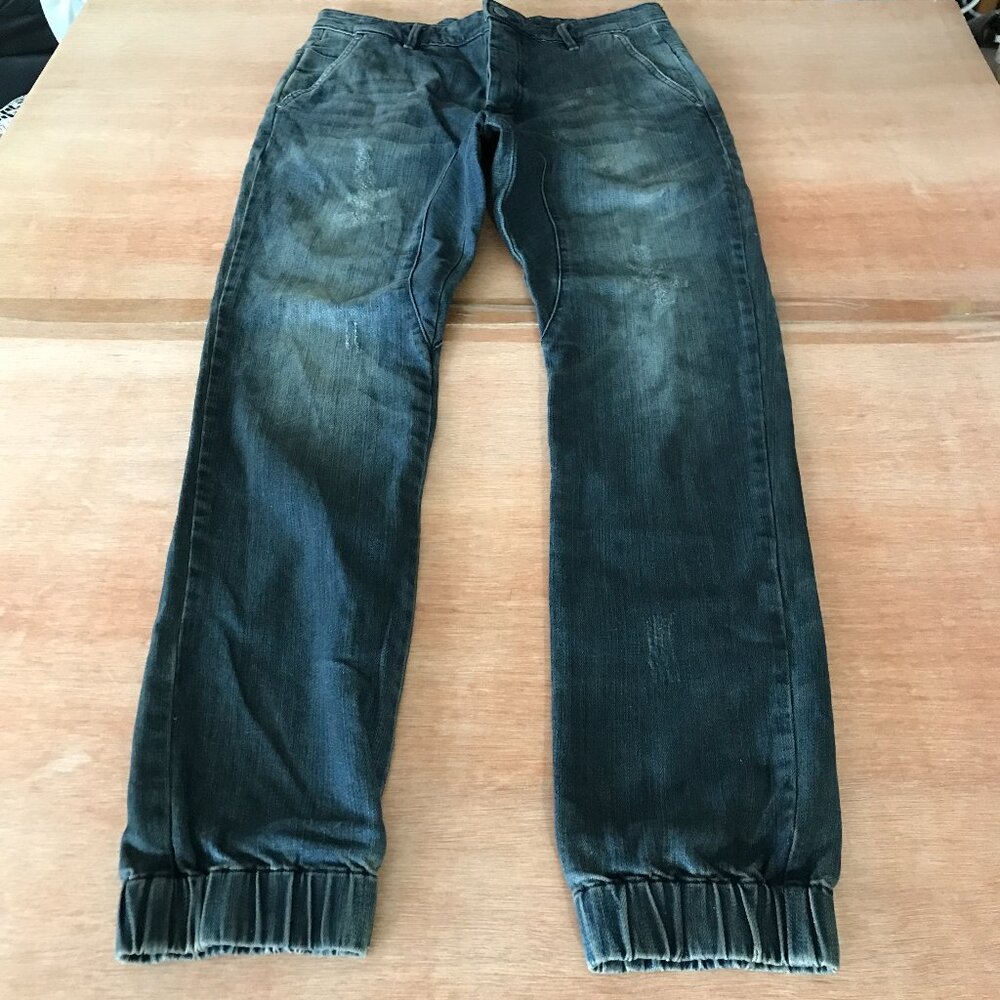 Zanerobe Slingshot Denimo Jeans Men 32x29 Black Mid Rise Button Fly Distressed